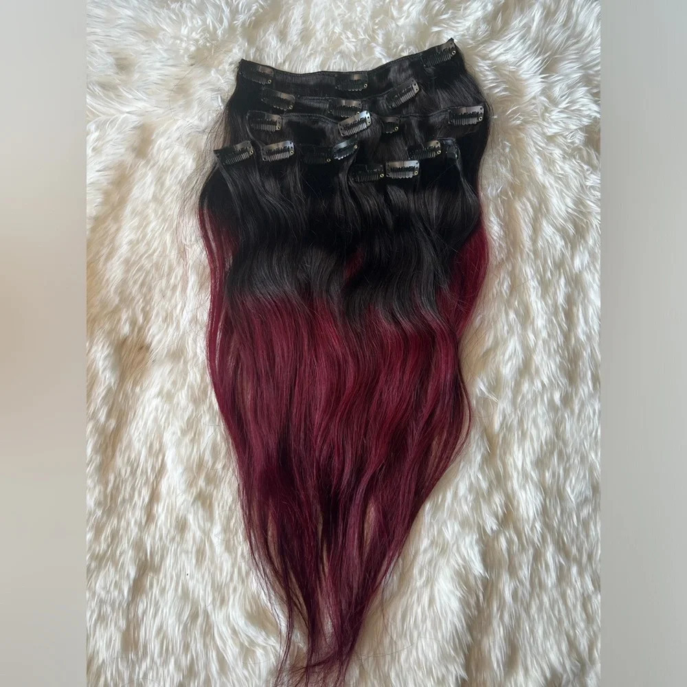 22 Inch Clip in Hair Extensions Ombre black to Burgundy